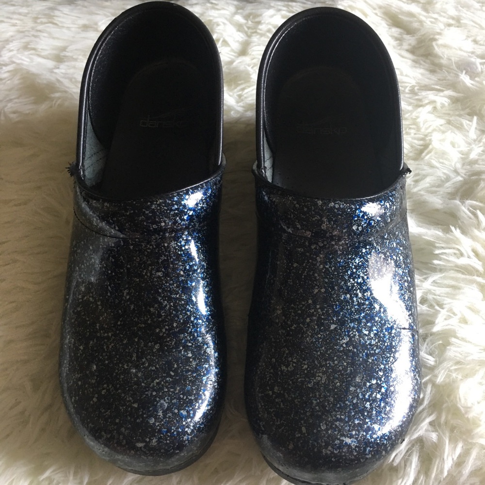 Dansko Blue Splatter Clogs